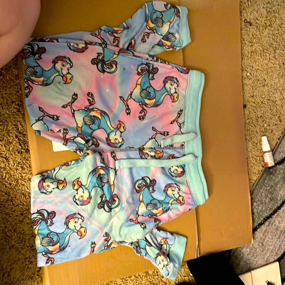 Unisex jogger, size small. Weird flamingo birds, multi colored